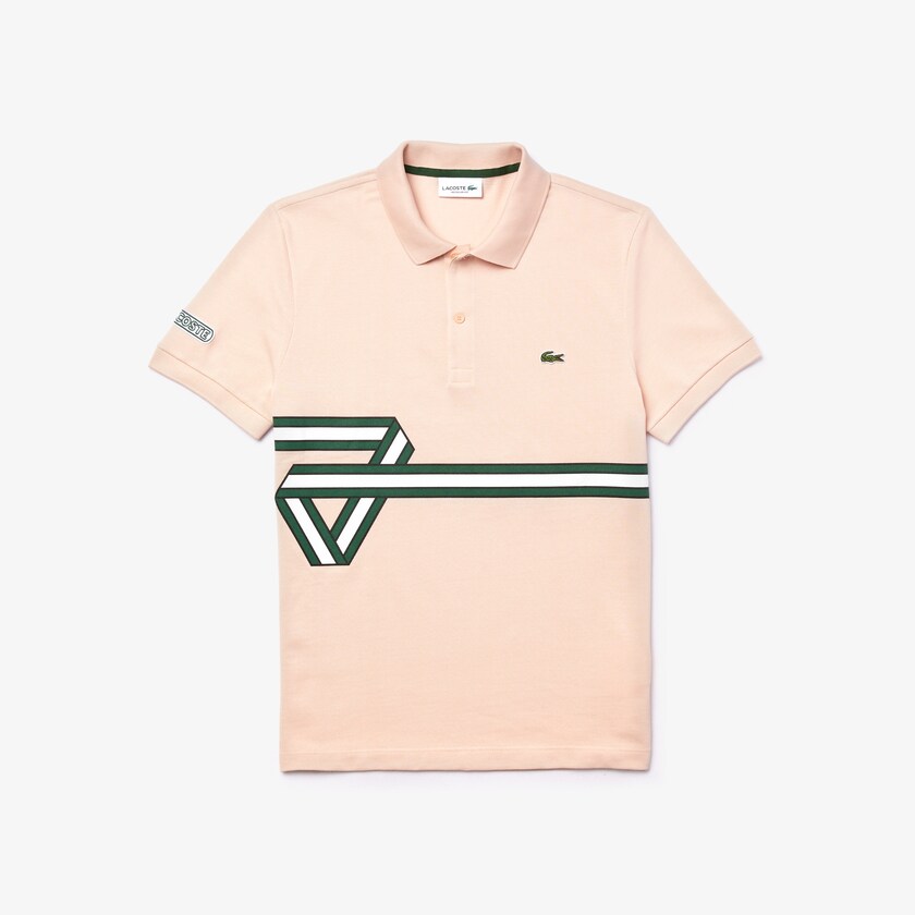 Men's Lacoste Light Pink Shirts Stripe Print Polo IB5-35223X4