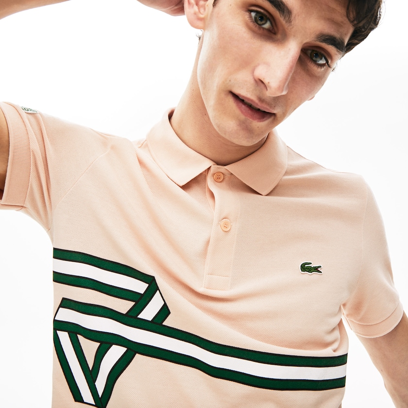 Men's Lacoste Light Pink Shirts Stripe Print Polo IB5-35223X4