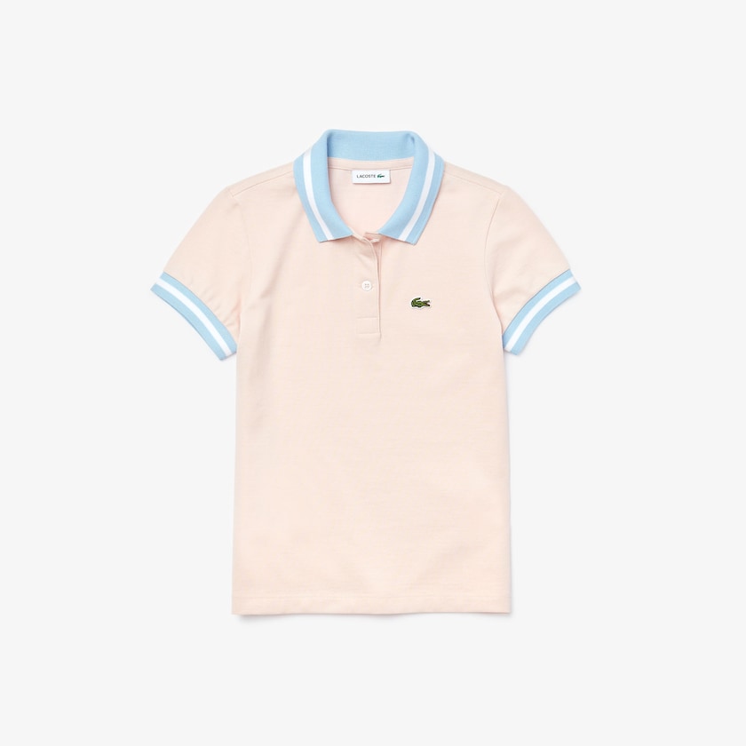 Kids' Lacoste Light Pink / White Polo Shirts Striped Details Cotton Piqué KH9-85888K9