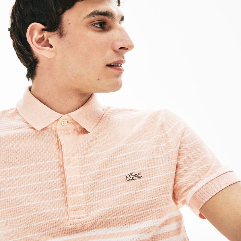 Men's Lacoste Light Pink / White Shirts Striped Linen And Cotton Regular Fit Polo JX3-45504C8