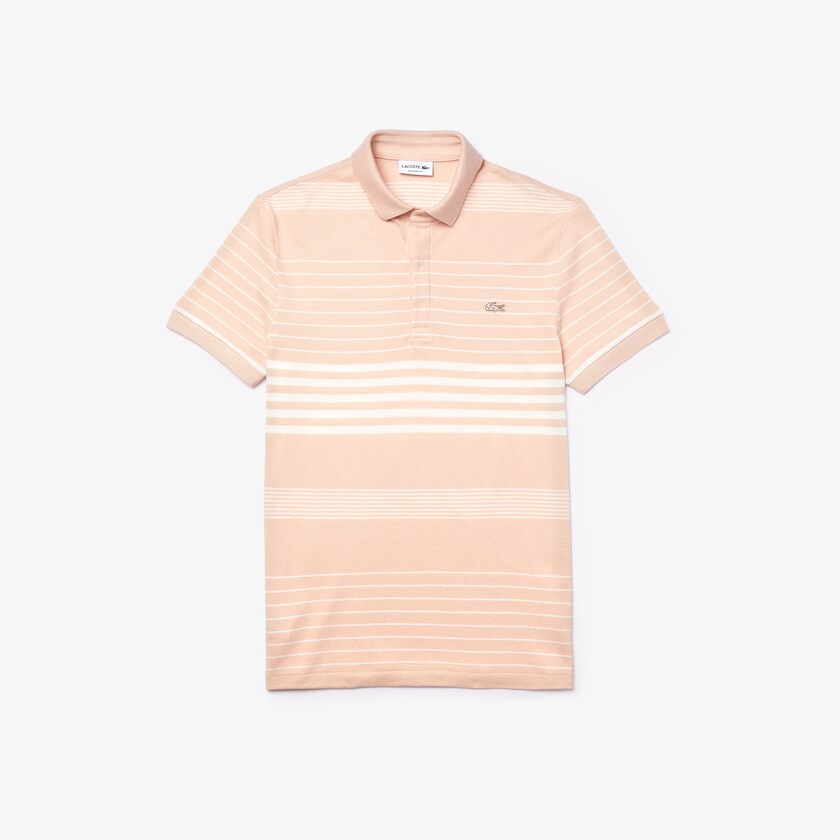 Men's Lacoste Light Pink / White Shirts Striped Linen And Cotton Regular Fit Polo JX3-45504C8