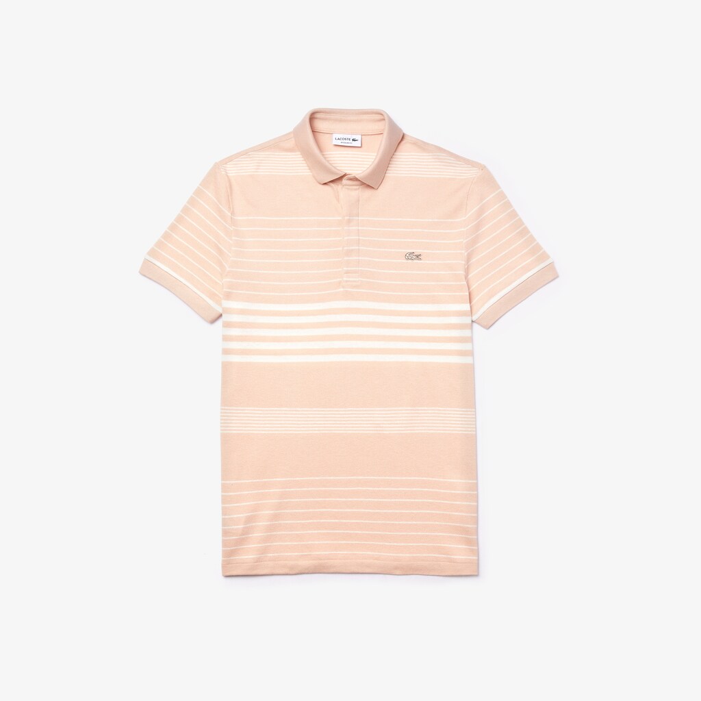 Men's Lacoste Light Pink / White Polo Shirts Striped Linen And Cotton Regular Fit FB4-74947V1