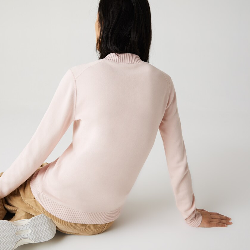 Women's Lacoste Light Pink / White Sweaters V-neck Organic Cotton OH4-80288T3