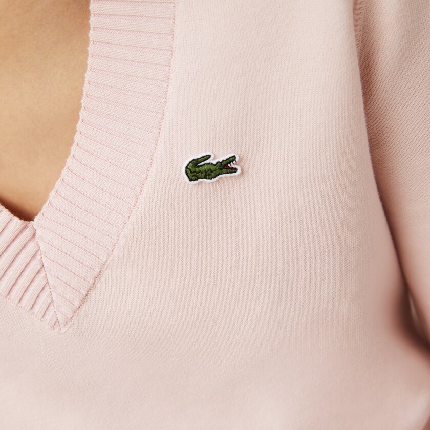 Women's Lacoste Light Pink / White Sweaters V-neck Organic Cotton OH4-80288T3