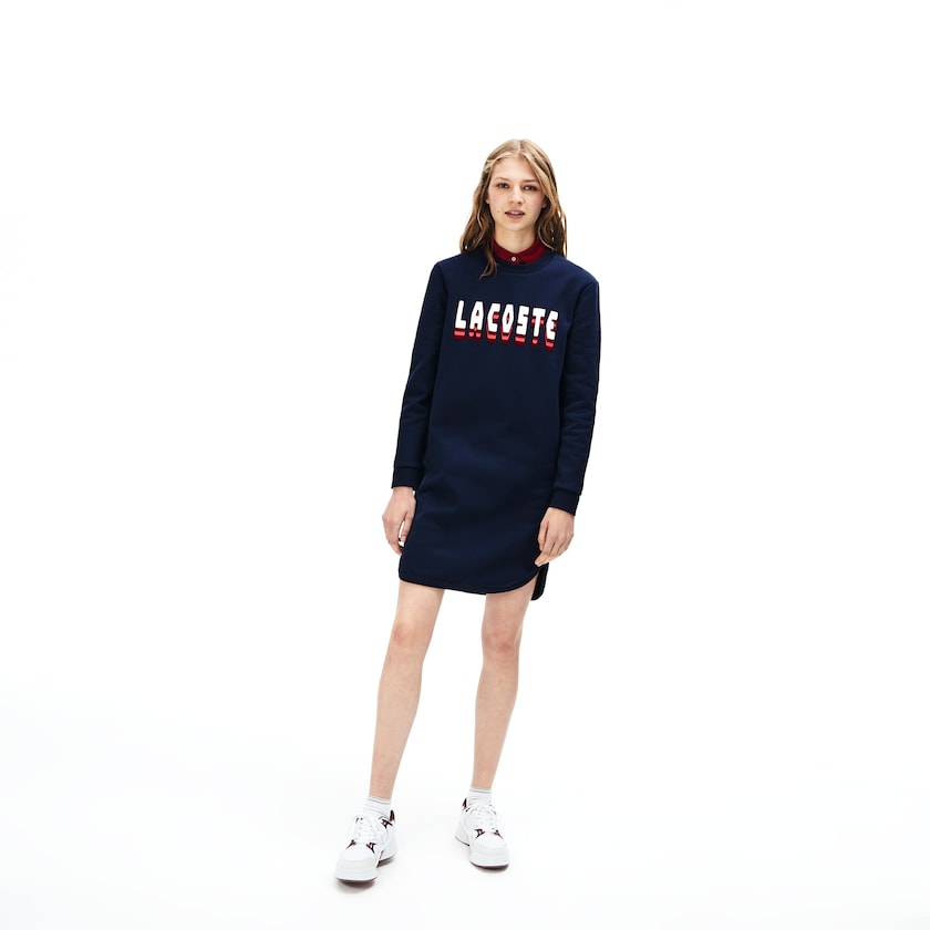 Women's Lacoste Navy Blue Dress 3D-Lettering Fleece Sweatshirt GK9-40604F5