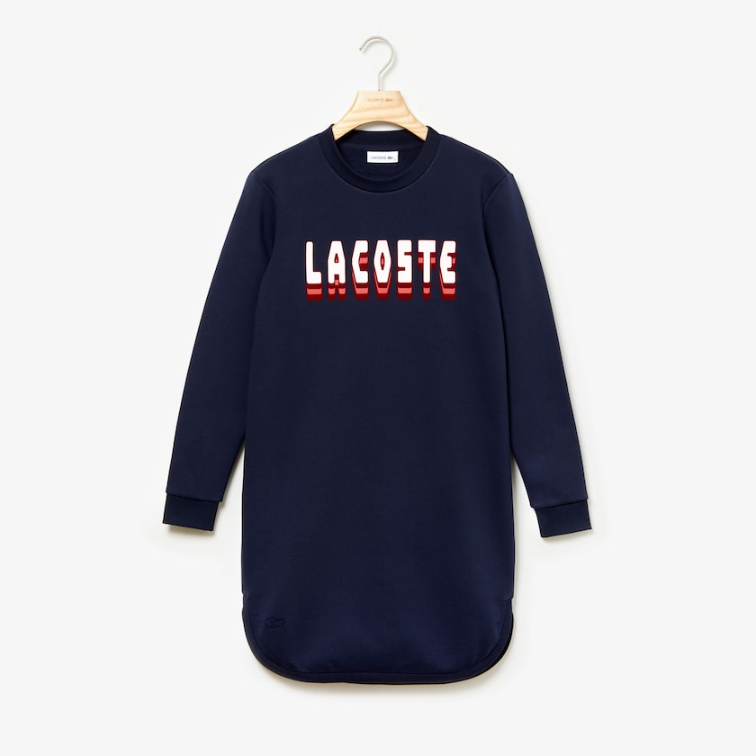 Women's Lacoste Navy Blue Dress 3D-Lettering Fleece Sweatshirt GK9-40604F5