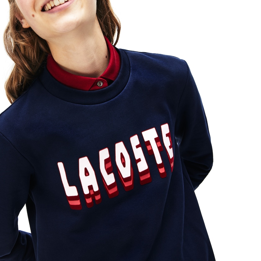 Women's Lacoste Navy Blue Dress 3D-Lettering Fleece Sweatshirt GK9-40604F5