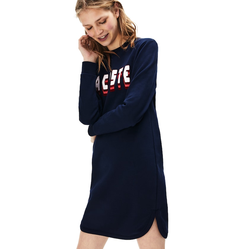 Women's Lacoste Navy Blue Dress 3D-Lettering Fleece Sweatshirt GK9-40604F5
