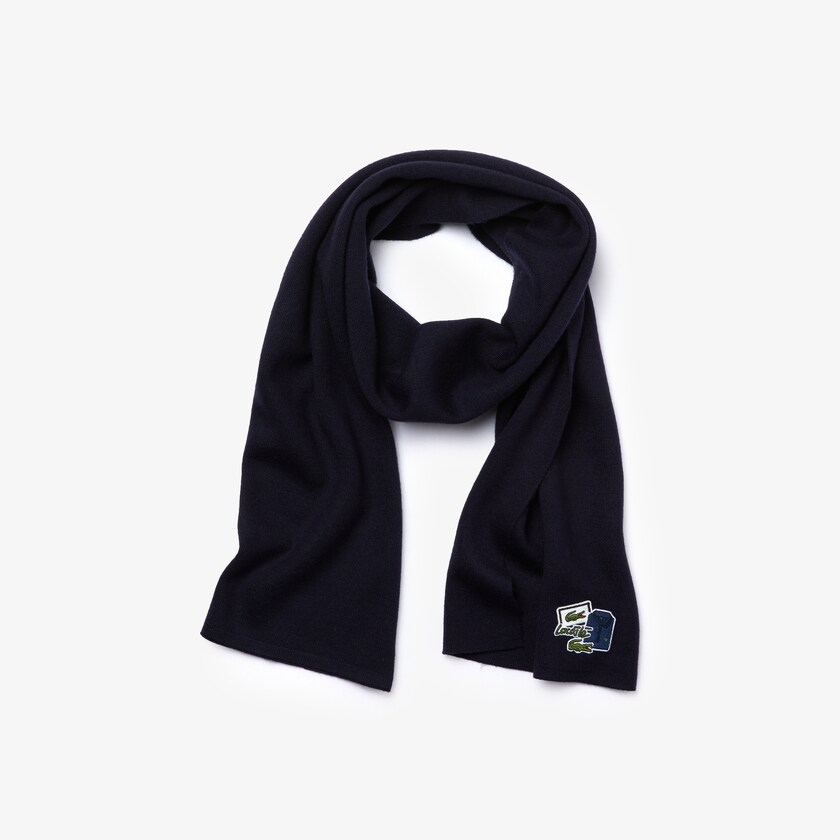 Men's Lacoste Navy Blue Scarves Badge Rectangular Wool Blend YC5-52985H3
