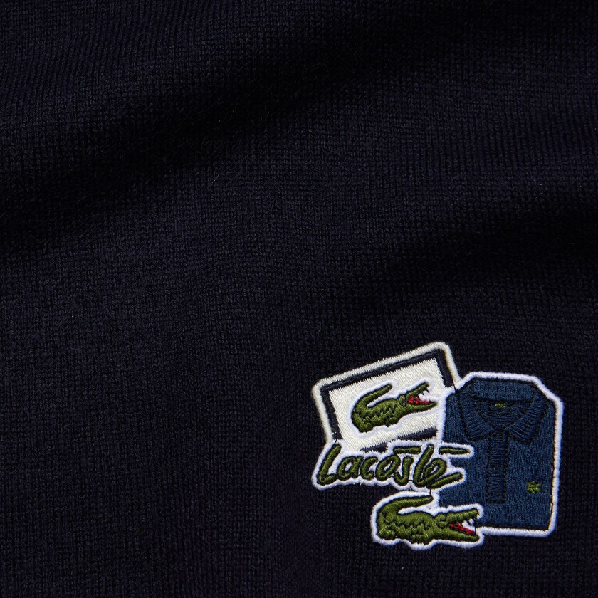 Men's Lacoste Navy Blue Scarves Badge Rectangular Wool Blend YC5-52985H3