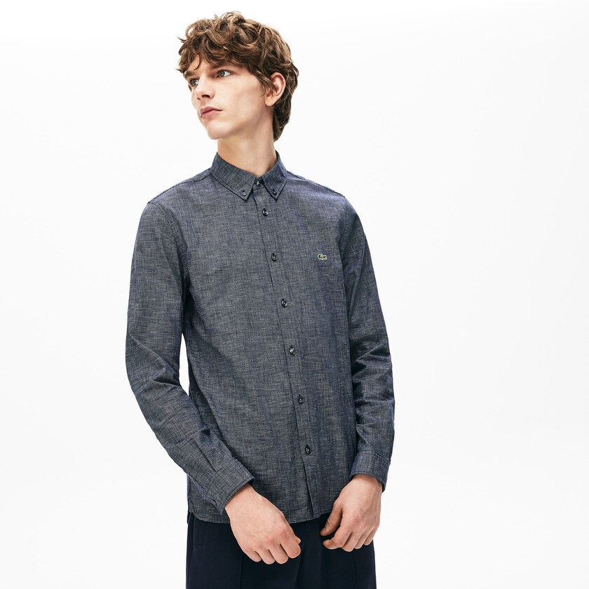 Men's Lacoste Navy Blue Shirts Checkered Cotton LD1-37943H6