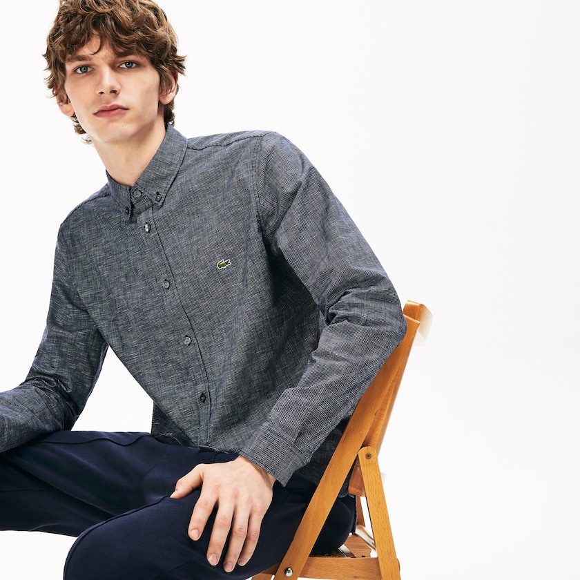 Men's Lacoste Navy Blue Shirts Checkered Cotton LD1-37943H6