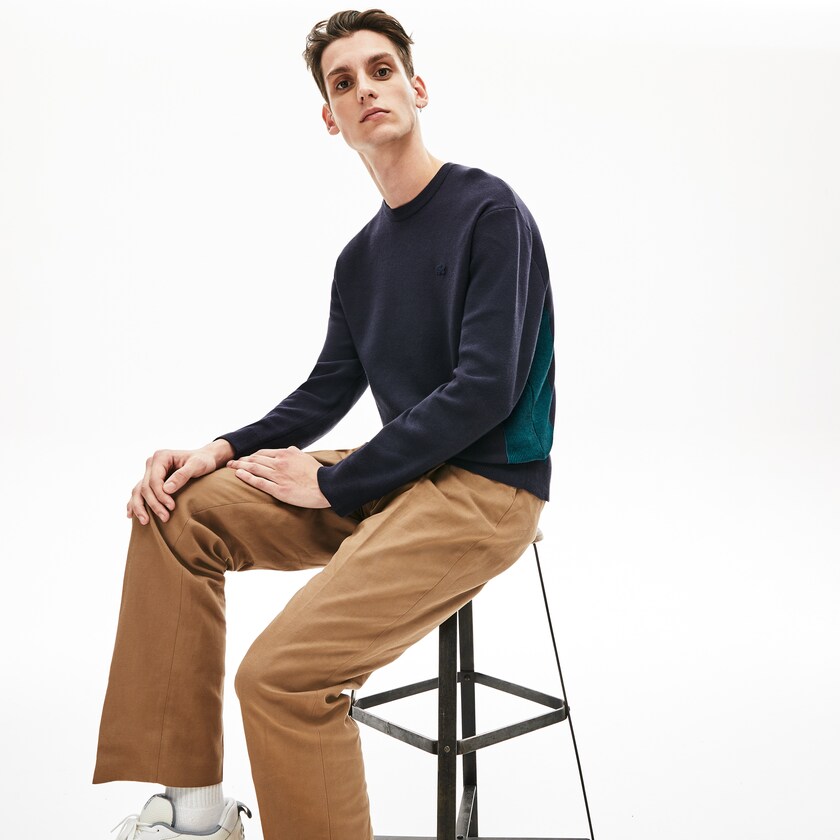 Men's Lacoste Navy Blue Sweaters Contrast Effects Knit PR2-71707R7