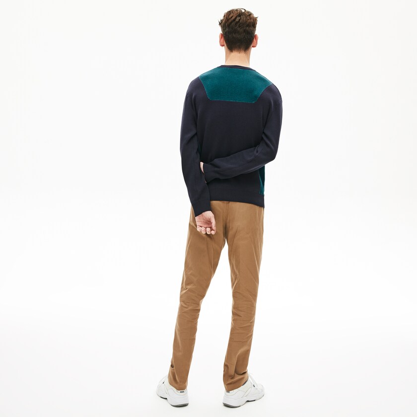 Men's Lacoste Navy Blue Sweaters Contrast Effects Knit PR2-71707R7