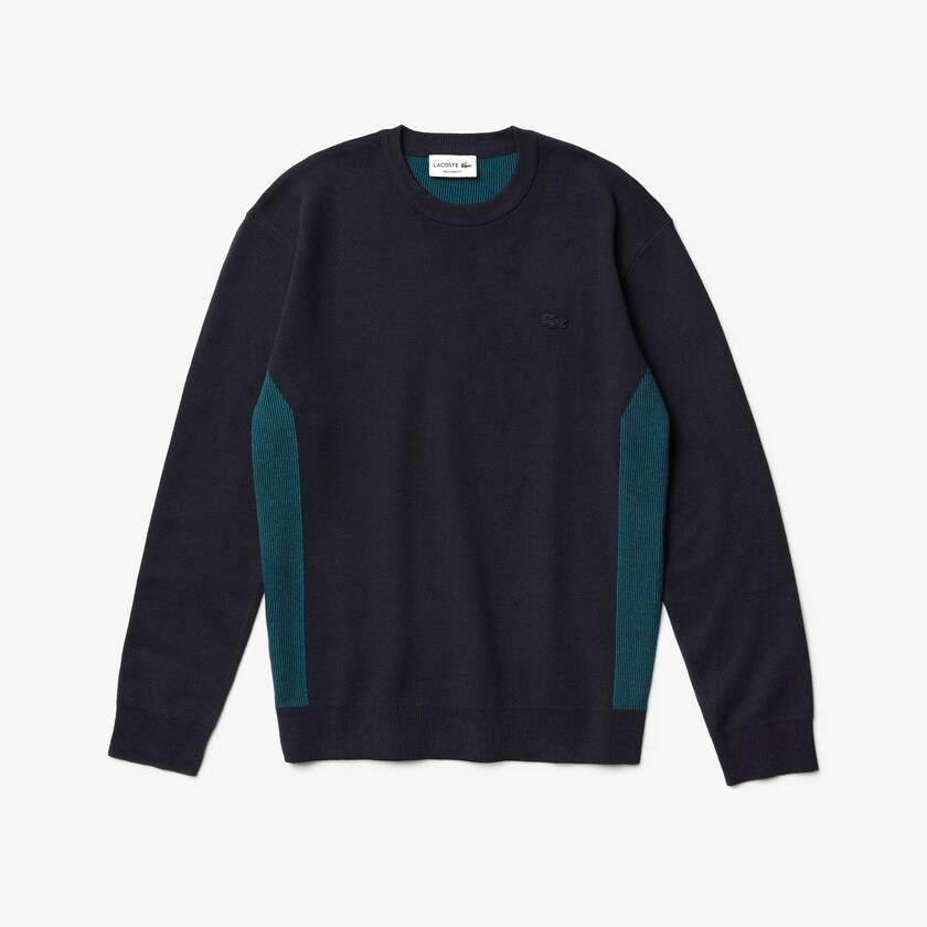 Men's Lacoste Navy Blue Sweaters Contrast Effects Knit PR2-71707R7