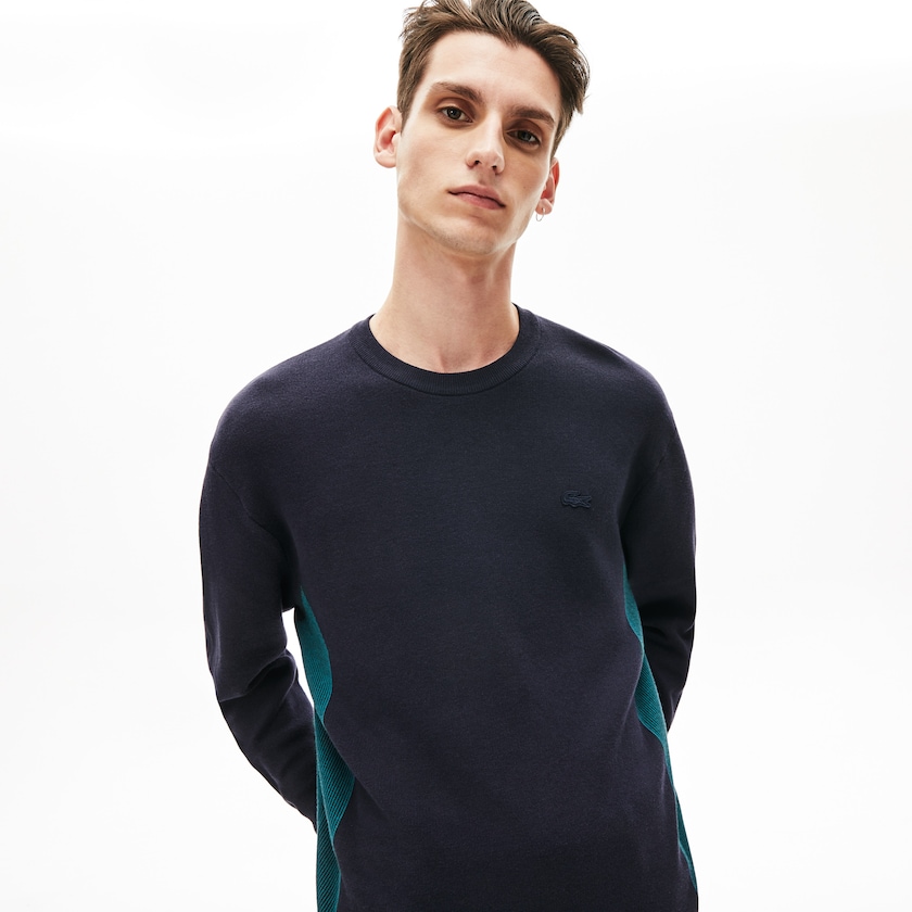 Men's Lacoste Navy Blue Sweaters Contrast Effects Knit PR2-71707R7