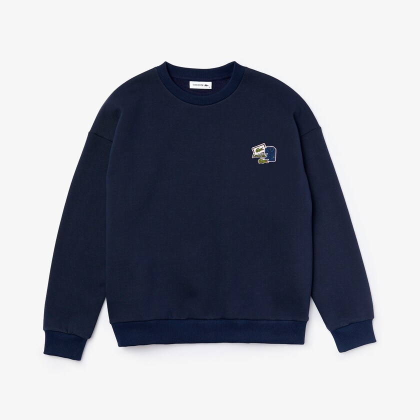 Women's Lacoste Navy Blue Sweatshirts Crew Neck Badge Fleece WP3-19721W4