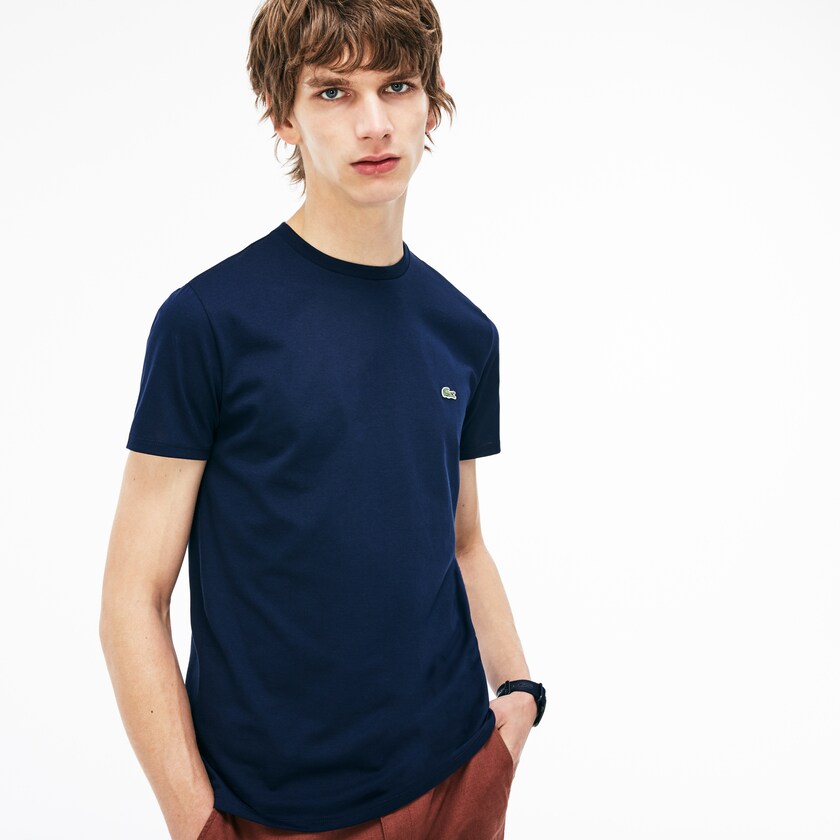 Men's Lacoste Navy Blue T Shirts Crew Neck Pima Cotton Jersey IW5-95579Y6