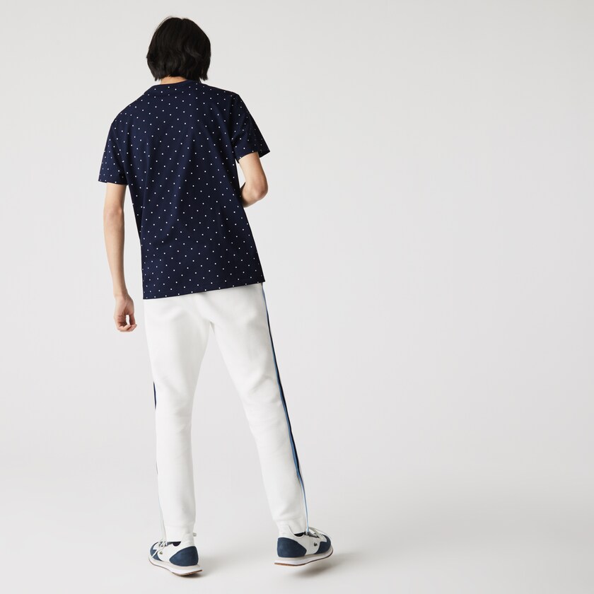 Men's Lacoste Navy Blue T Shirts Crewneck Polka Dotted Cotton UK5-44544K4