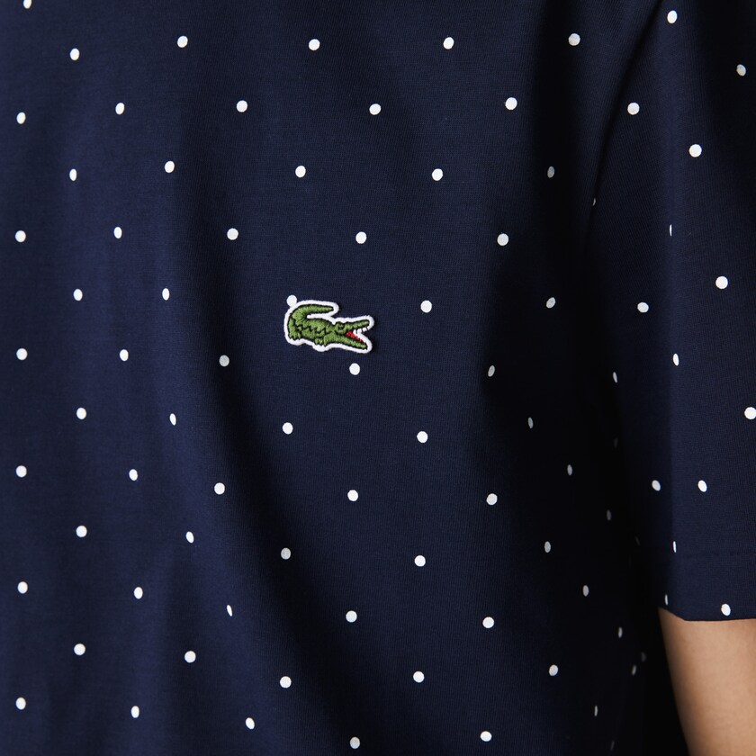 Men's Lacoste Navy Blue T Shirts Crewneck Polka Dotted Cotton UK5-44544K4