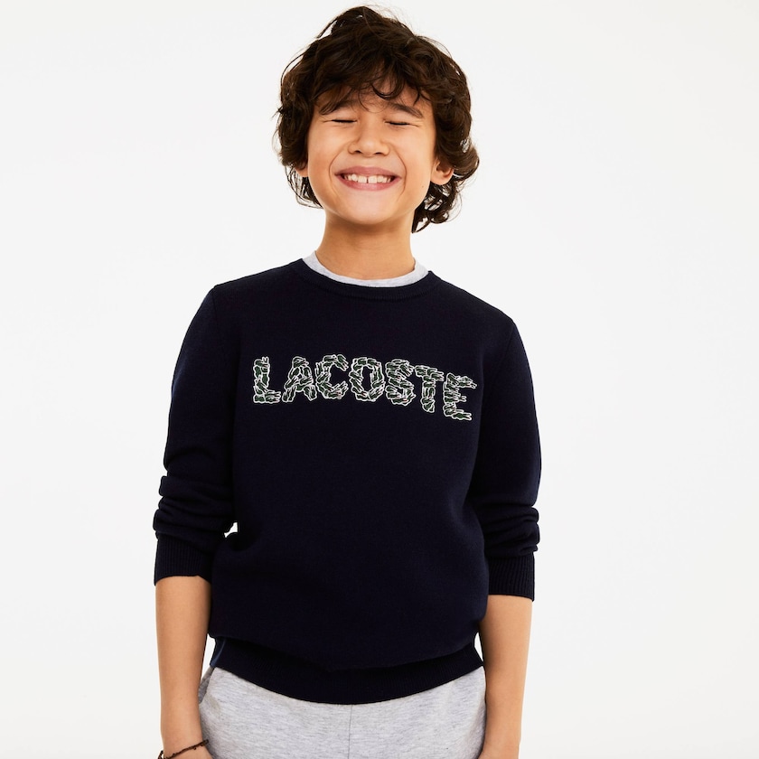 Kids' Lacoste Navy Blue Sweaters Embroidered Croco Magic Wool And Cotton ZR0-75927M7