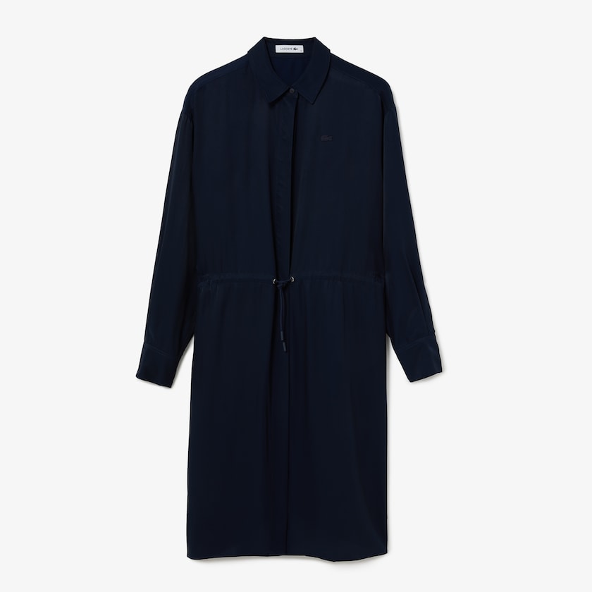 Women's Lacoste Navy Blue Dress Fitted Crepe Shirt KP7-18231M7
