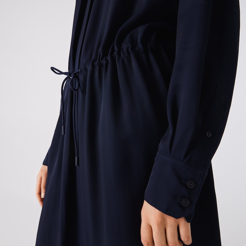Women's Lacoste Navy Blue Dress Fitted Crepe Shirt KP7-18231M7