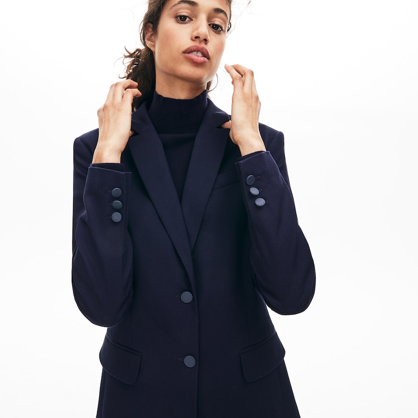 Women's Lacoste Navy Blue Blazers Fitted Stretch Cotton HT7-77117G9