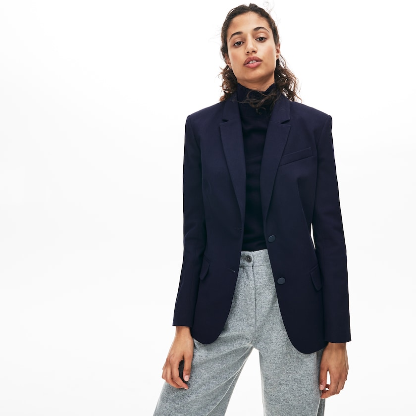 Women's Lacoste Navy Blue Blazers Fitted Stretch Cotton HT7-77117G9
