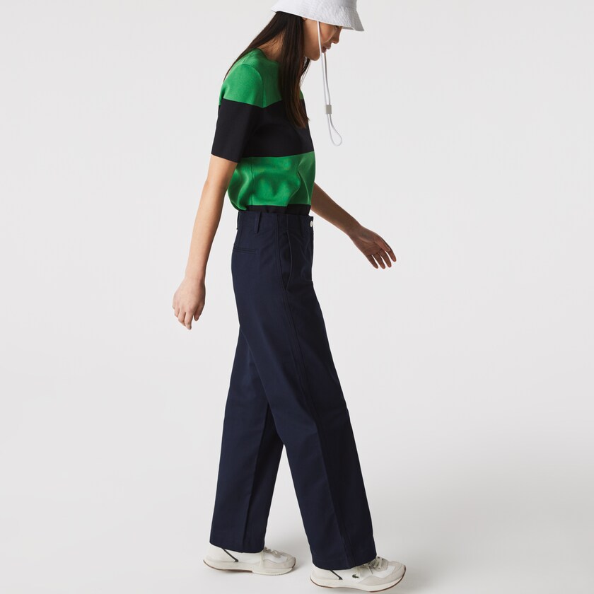 Women's Lacoste Navy Blue Pants High-Waisted Flared Cotton FH8-25762B8
