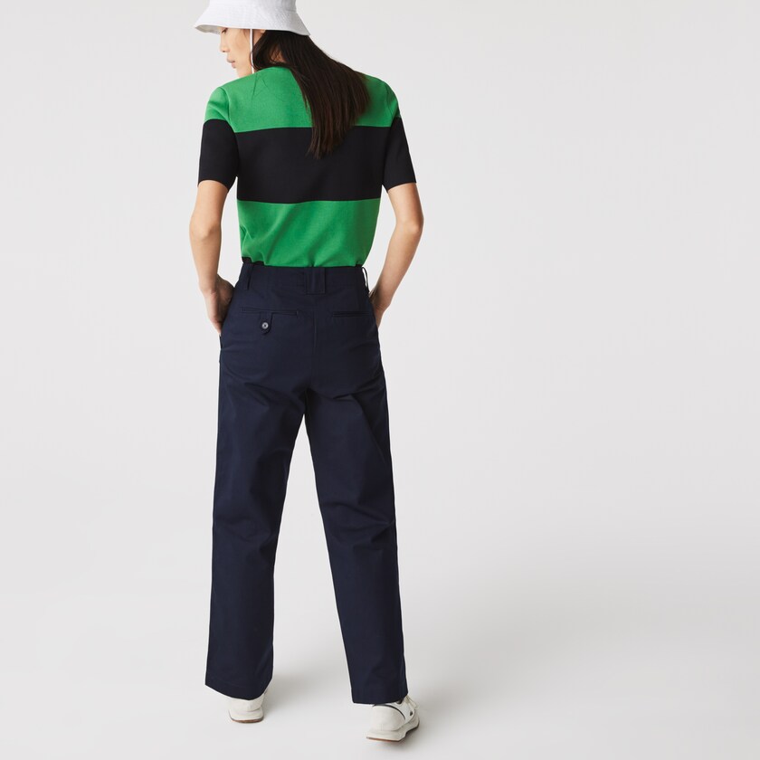 Women's Lacoste Navy Blue Pants High-Waisted Flared Cotton FH8-25762B8