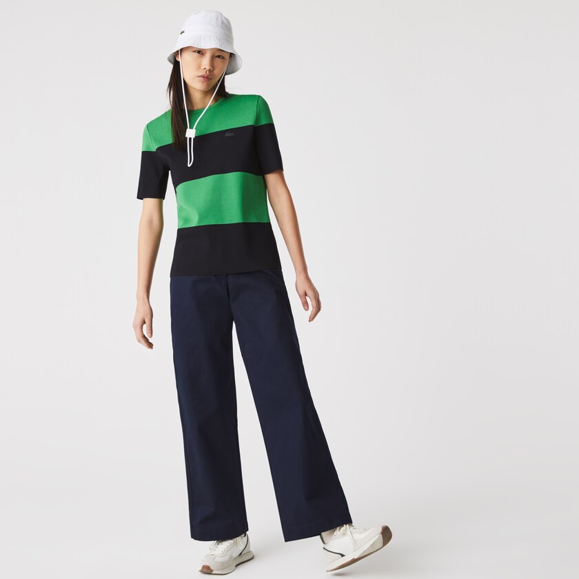 Women's Lacoste Navy Blue Pants High-Waisted Flared Cotton FH8-25762B8