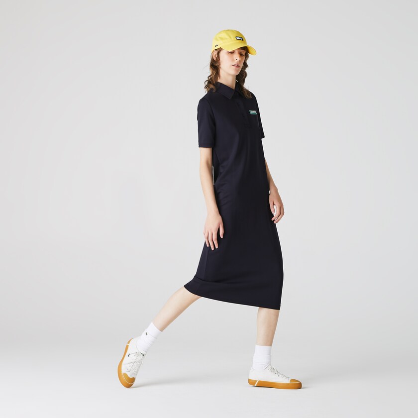 Women's Lacoste Navy Blue Polo Dress LIVE Straight Cut Badge Flowing BK6-81888D9