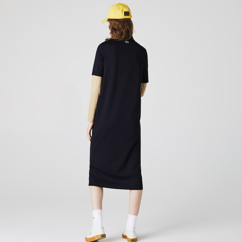 Women's Lacoste Navy Blue Polo Dress LIVE Straight Cut Badge Flowing BK6-81888D9