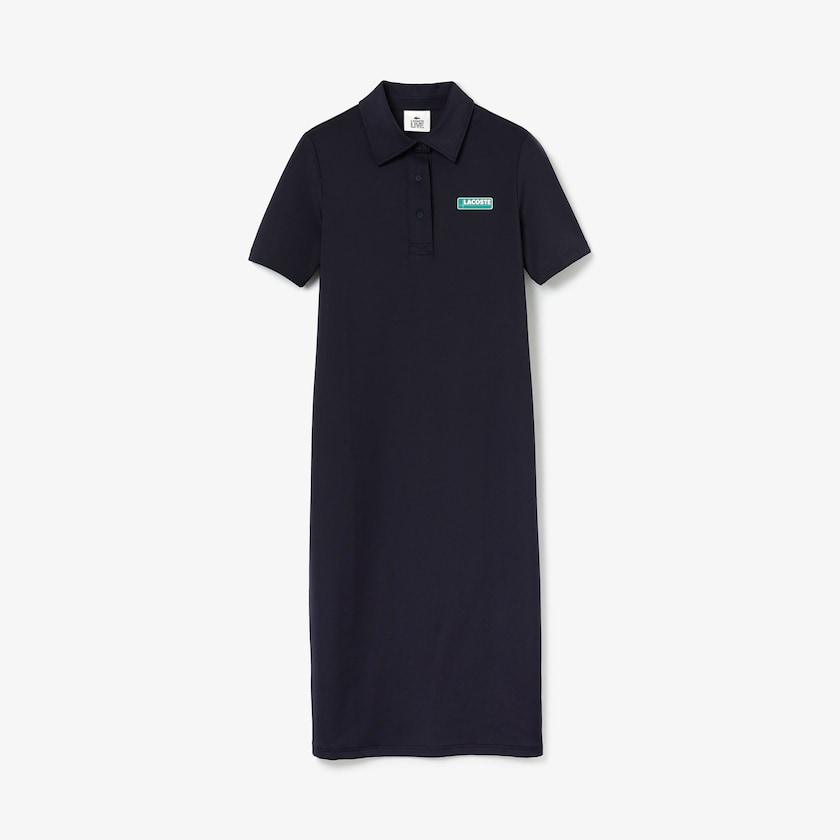 Women's Lacoste Navy Blue Polo Dress LIVE Straight Cut Badge Flowing BK6-81888D9