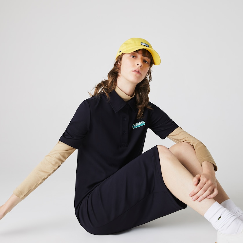 Women's Lacoste Navy Blue Polo Dress LIVE Straight Cut Badge Flowing BK6-81888D9