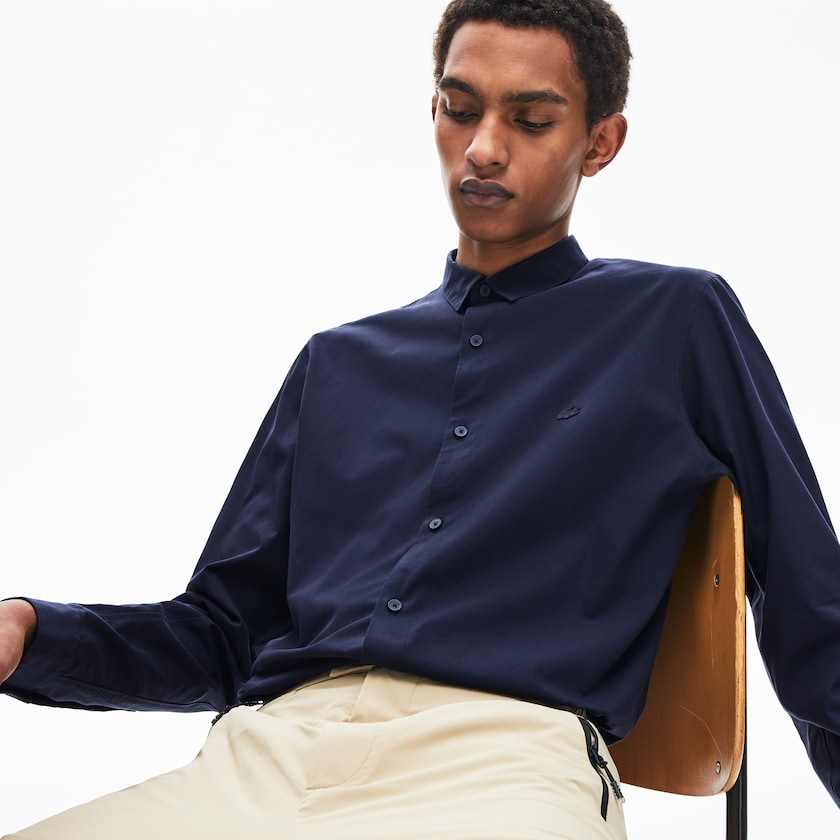 Men's Lacoste Navy Blue Shirts Motion Breathable Stretch Cotton WV3-61566S7