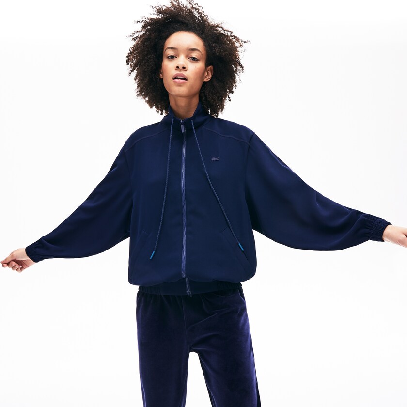 Women's Lacoste Navy Blue Jackets Motion Oversized Twill Zippered UG0-52745H4