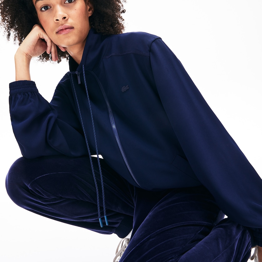 Women's Lacoste Navy Blue Jackets Motion Oversized Twill Zippered UG0-52745H4