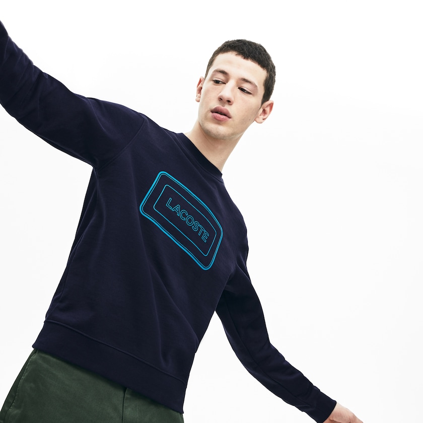 Men's Lacoste Navy Blue Sweatshirts Motion Regular Fit Crew Neck Cotton BW1-16251C7