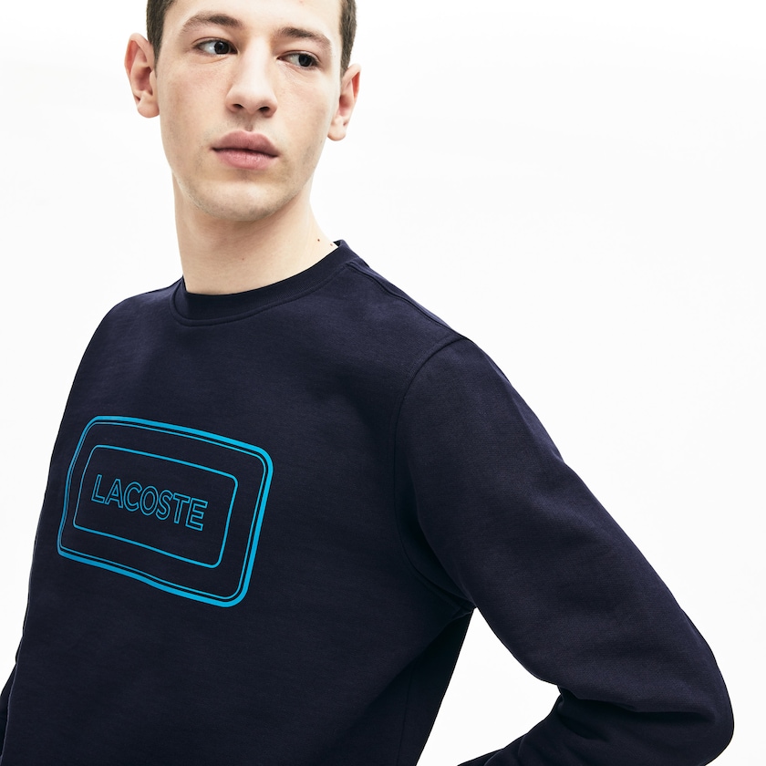 Men's Lacoste Navy Blue Sweatshirts Motion Regular Fit Crew Neck Cotton BW1-16251C7