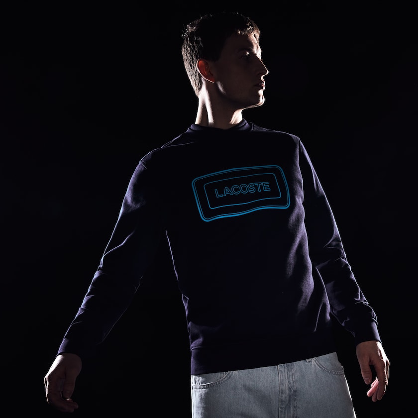 Men's Lacoste Navy Blue Sweatshirts Motion Regular Fit Crew Neck Cotton BW1-16251C7