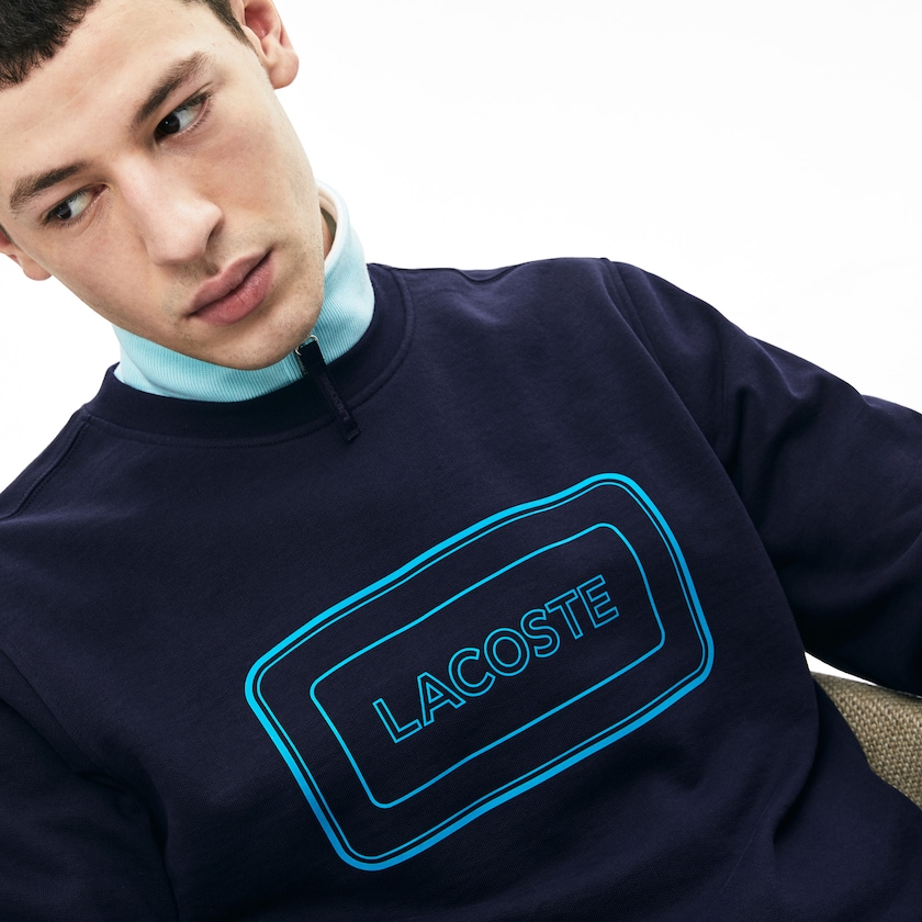 Men's Lacoste Navy Blue Sweatshirts Motion Regular Fit Crew Neck Cotton BW1-16251C7
