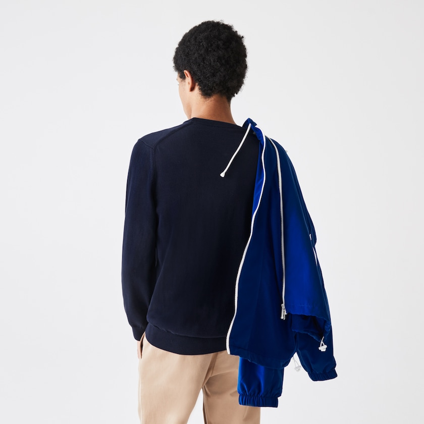 Men's Lacoste Navy Blue Sweaters Organic Cotton Crew Neck HP5-79057X3