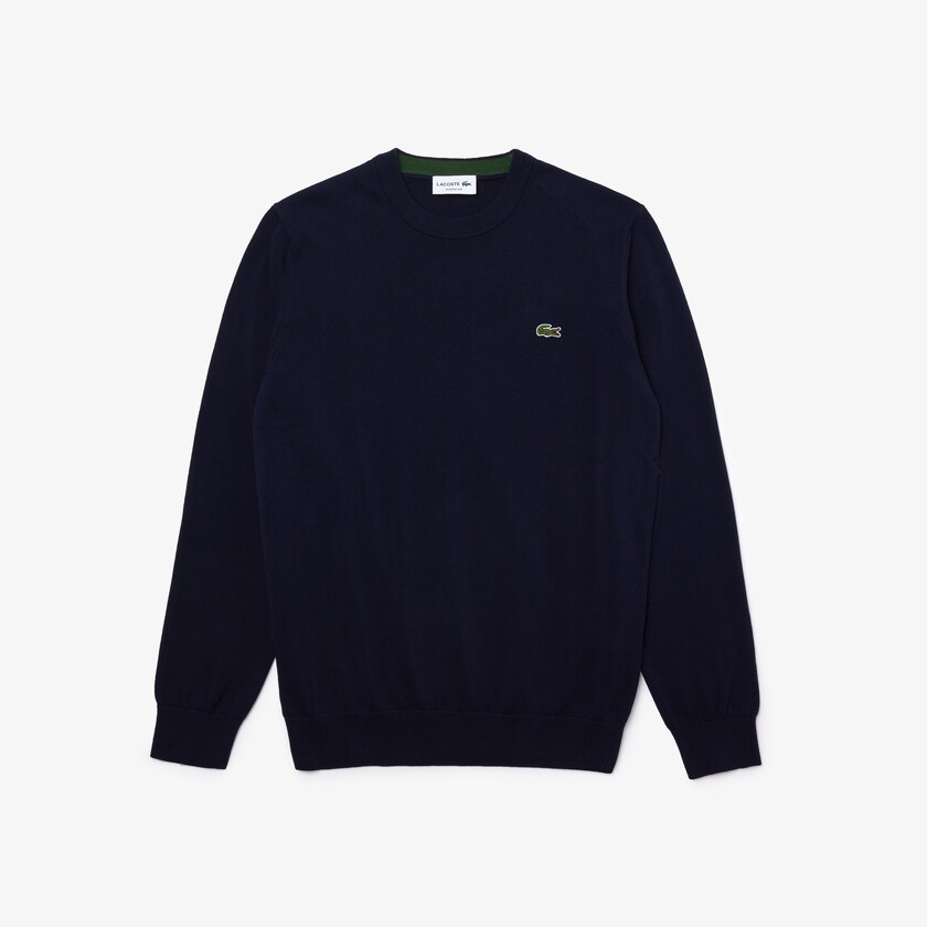 Men's Lacoste Navy Blue Sweaters Organic Cotton Crew Neck HP5-79057X3