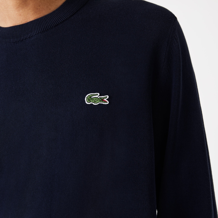 Men's Lacoste Navy Blue Sweaters Organic Cotton Crew Neck HP5-79057X3