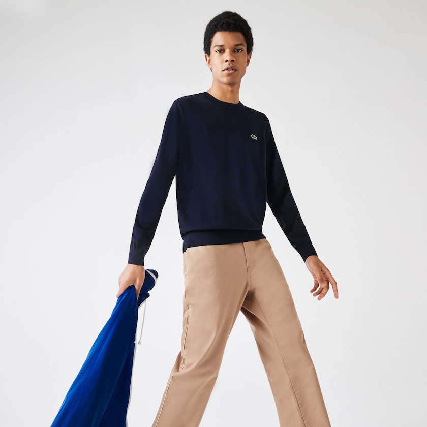 Men's Lacoste Navy Blue Sweaters Organic Cotton Crew Neck HP5-79057X3