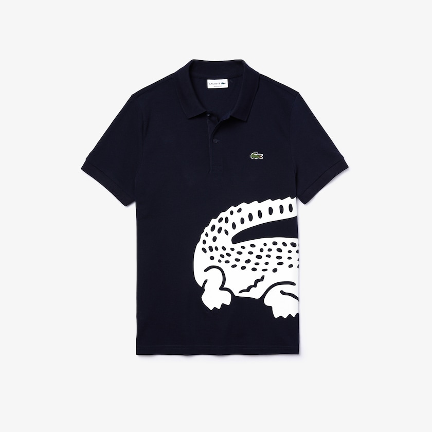 Men's Lacoste Navy Blue Shirts Oversized Crocodile Print Polo VM4-88928T7