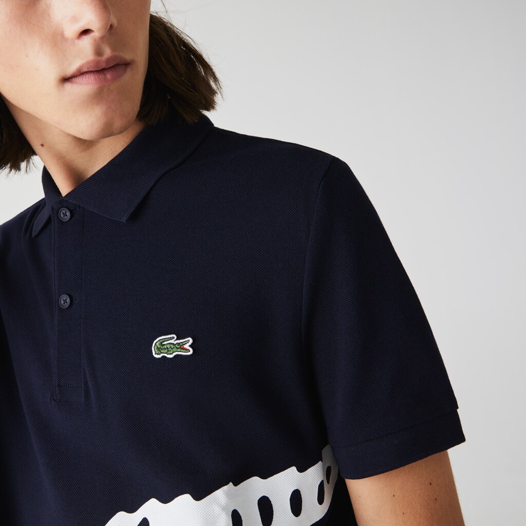 Men's Lacoste Navy Blue Polo Shirts Oversized Crocodile Print SY1-27542U6