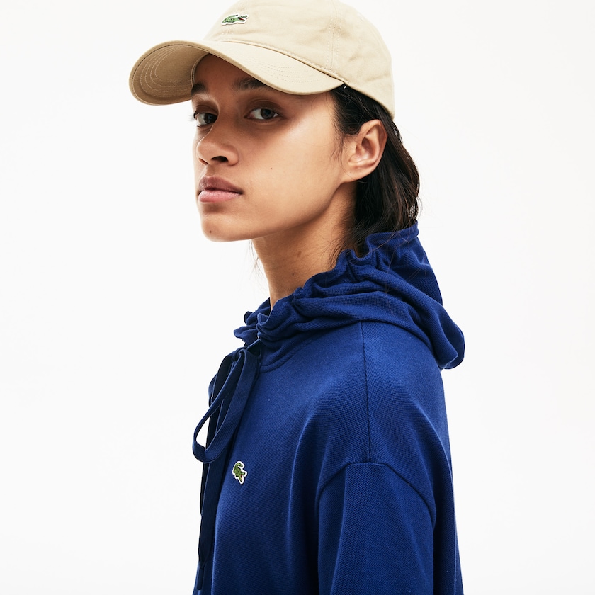 Women's Lacoste Navy Blue Polo Dress Oversized Hooded Organic Cotton Piqué PI0-86778D6